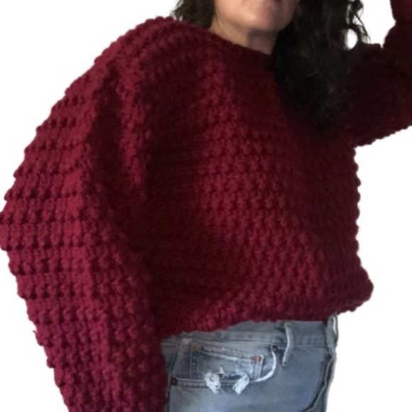 Vtg Hand Knit Bobble Pompom Popcorn Wool Sweater - Picture 10 of 16